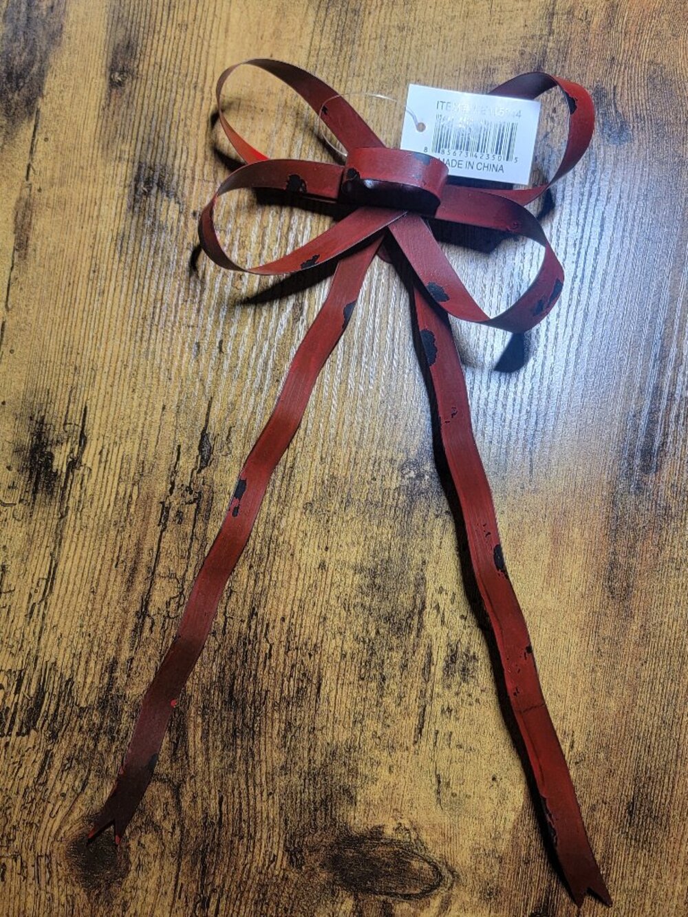 NWT Rustic Metal Christmas Bow Antique Red, Vintage Style Indoor Outdoor Bow
